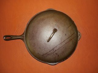 Vintage Antique Number 12 Cast Iron Skillet With Heat Ring And Lid 13 7/16 In.