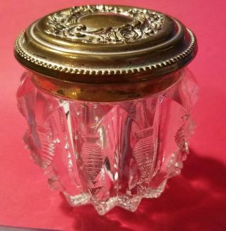 Vintage Glass Dresser Jar With Brass Lid.  Vanity Jar,  Might Be Cut Glass