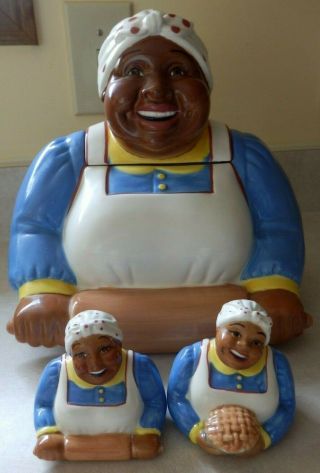 Black Americana Mammy Cookie Jar With Salt And Pepper Shakers
