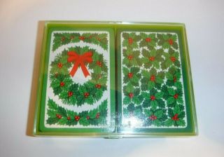 Vintage Hallmark Bridge Two (2) Decks Playing Cards Christmas Holly No Jokers