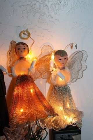 3 Vintage Light Up Tree Topper Angel Mini Lights Christmas Figurines