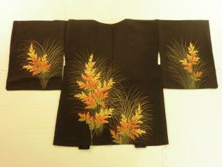 Japanese Vintage Kimono,  Haori,  Silk,  Black,  Tree P041723