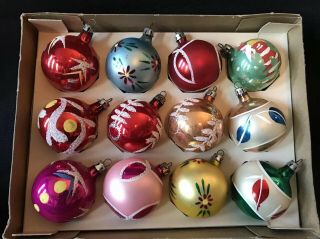 12 Vintage Poland Glass Christmas Ornaments Hand Painted 1 - 3/4 " Iob