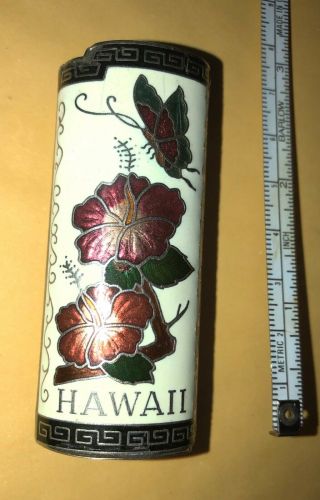 Vintage Cloisonné Enamel Brass? Metal Hawaii Lighter Case Cover Sleeve For Bic?