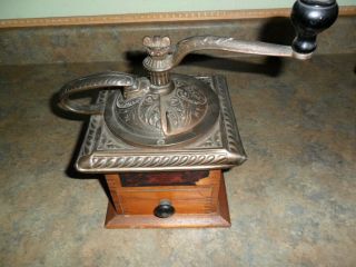 Antique Parkers National Coffee Mill Grinder W/ Label &