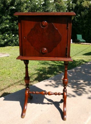 Vintage Pipe Cigar Stand And Side Table Copper Lined Tobacco Humidor Has A Lock