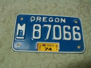 1974 Oregon Motorcycle License Plate 7 " X 4 "