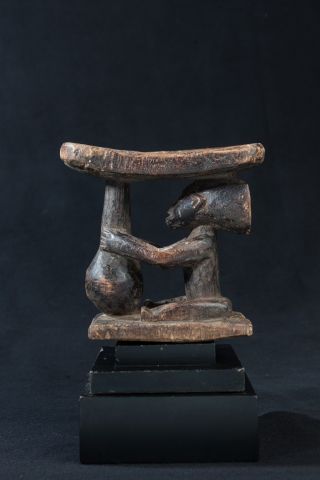 Luba,  Caryatid Neck Rest With Female Figure,  D.  R.  Congo,  Central African Art.