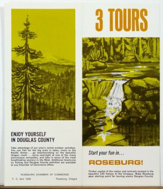 1960 ' s Roseburg Oregon 100 Valleys of the Umpqua vintage travel brochure & map b 2