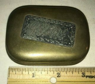 Antique Gold Coin Flat Pocket Tin Brass Vintage Tobacco Can Smoking Chewing Old