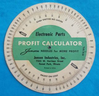 Electronics Parts Profit Calculator Rule,  Jensen Industries,  Forest Park,  Il