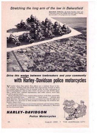 1959 Vintage Harley Davidson Police Motorcycle Bakersfield,  Ca. ,  Print Ad