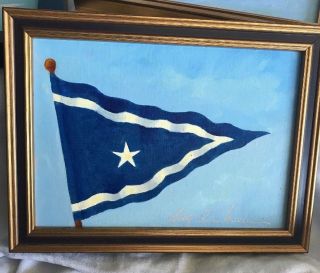 Nantucket Yacht Club Burgee Ship Regatta Pennant Flag Signed Oil Painting