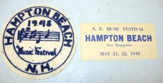 1948 Hampton Beach,  Hampshire Music Festival Felt Patch And Bumper Sticker