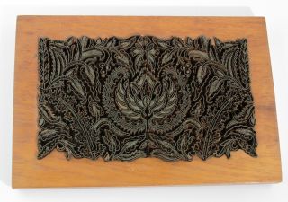 Indonesian Copper Batik Tjap Stamp On Wooden Plaque