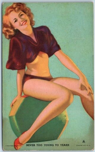 Vintage Pin - Up Girl Mutoscope Card " Never Too Young To Learn " Hot Cha Girls