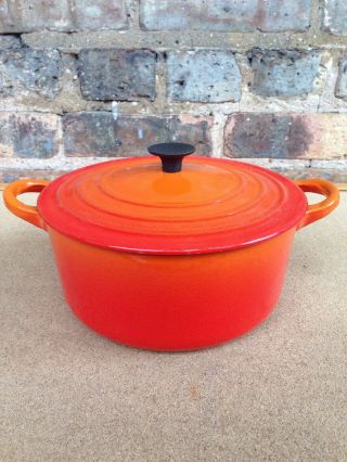 Vintage Le Creuset France B Orange Enameled Cast Iron Dutch Oven Roaster