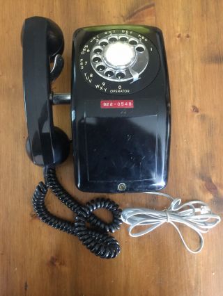 Vintage Mid Century Telephone Automatic Electric Wall Mount Black Rotary Dial