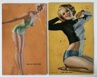 Mutoscope Pin Up Arcade Cards “one For The Money” & “grin And Bear It”