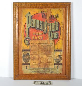 Antique 1885 Railroad Calendar Vandalia Pennsylvania St Louis Denver Co 22x14 "