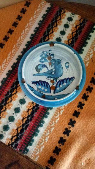 Unique Made In Mexico Pottery Ashtray With Bird Design,  One Of A Kind Hand Made