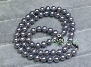 18 " Charming Aaa,  6 - 7mm Real Natural South Sea Gray Round Pearl Necklace 14k
