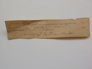 Antique Document 1854 Slaves White State Tax Sheriff Of Augusta County Virginia