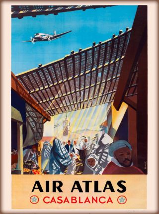 Air Atlas Casablanca Morocco Africa Vintage Travel Advertisement Art Poster