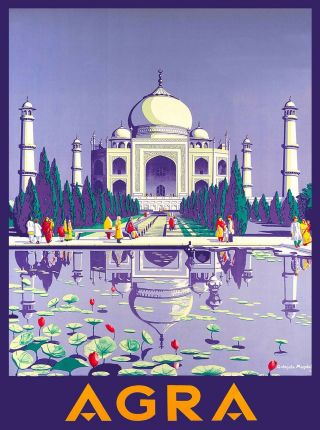 Agra Taj Mahal India Southeast Asia Asian Vintage Airline Travel Poster Print