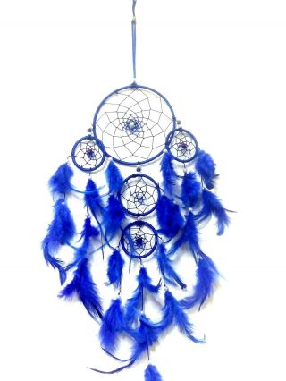 Blue Handmade Dream Catcher Wall Hanging Decoration With Feathers 27 " Long