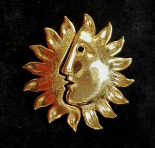 Early National Airlines Sun Face 2 " Goldtone Brooch (julybuy 5)