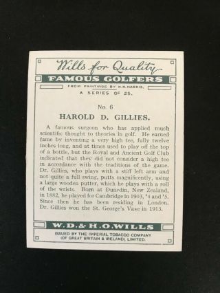 1930 W.  D.  & H.  O.  Wills Famous Golfers: Harold Gillies 6 2