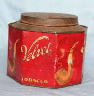 Antique Velvet Octagonal Tobacco Tin Litho Can Vintage Pipe Smoking