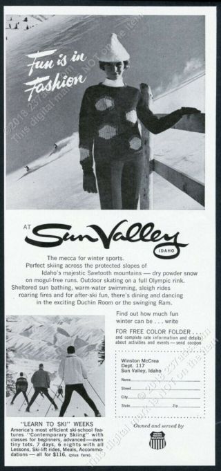 1964 Sun Valley Ski Area Woman Skier Skiing Photo Vintage Print Ad