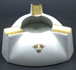 Vintage 1923 Ashtray Arabia Finland White Porcelain Gold Details 4.  75 "