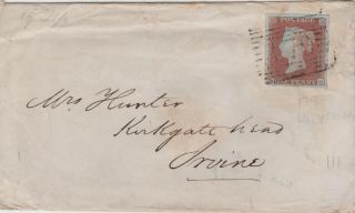 1851 Qv Holytown Cover With A 4 Margin 1d Penny Imperf Stamp Sent To Irvine