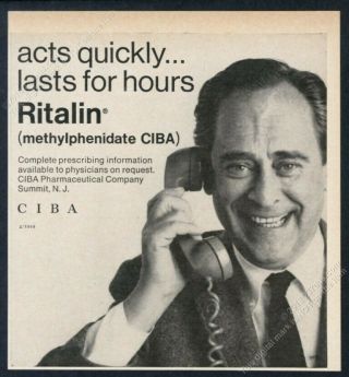 1967 Ritalin Methylphenidate Ciba Pharmaceuticals Vintage Print Ad