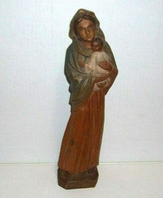 Vintage Carved Wood Statue Lady Virgin Mary Madonna & Jesus 12 "