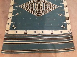 Antique Texcoco Mexican Native Weaving Rug Blue Black Stripe approx 48 x 75 Wool 2