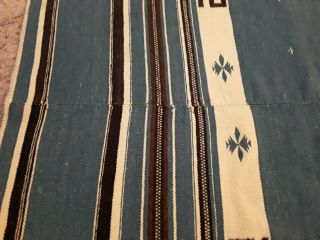 Antique Texcoco Mexican Native Weaving Rug Blue Black Stripe approx 48 x 75 Wool 5