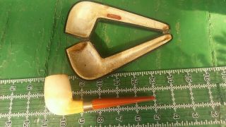 Antique Cased,  Meerschaum & Amber Smoking Pipe With Gold Band.  Smoked But Good.