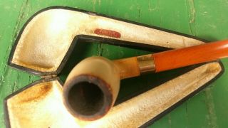 Antique cased,  Meerschaum & amber smoking pipe with gold band.  Smoked but good. 2