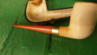 Antique cased,  Meerschaum & amber smoking pipe with gold band.  Smoked but good. 4