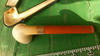 Antique cased,  Meerschaum & amber smoking pipe with gold band.  Smoked but good. 6