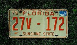 Florida 1975 License Plate 27v - 172 With Sunshine State On It