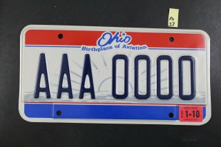 Ohio Sample License Plate 000 - Aaa 2010 Sticker Birthplace Of Aviation A33