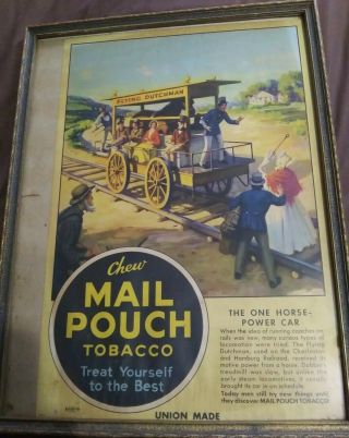Vintage Mail Pouch Chewing Tobacco Lithograph With Antique Frame.  Advertisement