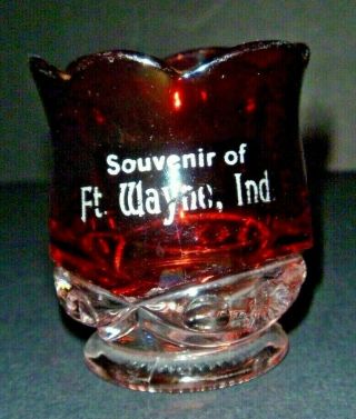 Souvenir Of Fort Wayne,  Indiana - Vintage Ruby Cut Glass Mini Collectible Cup