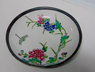 Y.  Y.  Japanese Porcelain Ware & Pewter Dragonfly Bowl Flowers 8 " Dish Hong Kong