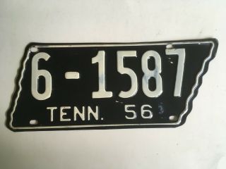 1956 Tennessee License Plate State Shaped " Very Good " Has Gloss